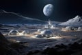 lunar base illuminated under earthrise backdrop Royalty Free Stock Photo