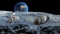 Lunar base, spatial outpost. First settlement on the moon. Space missions. Living modules for the conquest of space. Royalty Free Stock Photo