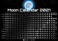 Lunar calendar with moon and stars. Template for design. Vector illustration. Black background. Poster. Tutorial Royalty Free Stock Photo