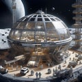 Lunar Colony: Astronauts and Robots Build Spherical Habitat on Moon.