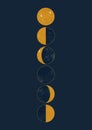 Lunar cycles illustration. Monn phases poster. Mystical, alchemy, esoteric art Royalty Free Stock Photo