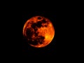 Lunar Eclipse. Blood Moon On Black Sky Background. Super Red Full Moon.