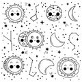 Lunar eclipse phases. Black and white hand drawn vector Royalty Free Stock Photo