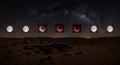 Lunar Eclipse Sequence Over Desert Landscape - A Celestial Spectacle Royalty Free Stock Photo