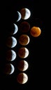 Lunar eclipse sequence showing phases of the moon against a black background. Royalty Free Stock Photo