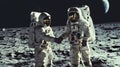 Lunar friendship: spacemen greet each other with handshake