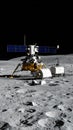 Lunar Lander on Moon Surface against Starry Sky in Black and White Royalty Free Stock Photo