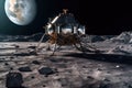 lunar lander on the moons surface with earth in background