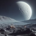 Lunar landscape with craters and a rover, photorealistic v