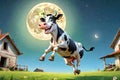 Lunar Light Nighttime Cow Animal Fun Jumping Moon