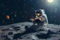 Lunar literacy Astronaut engrossed in reading on the tranquil moon