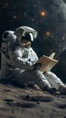 Lunar literacy Astronaut engrossed in reading on the tranquil moon