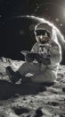 Lunar literacy Astronaut engrossed in reading on the tranquil moon