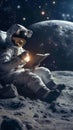 Lunar literacy Astronaut engrossed in reading on the tranquil moon