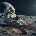 Lunar literacy Astronaut engrossed in reading on the tranquil moon