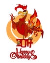 Lunar mascot Red Fiery Rooster of New Year and Christmas Royalty Free Stock Photo