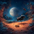 Lunar Menace: Giant Ants under the Moon