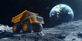 Lunar Mining Vehicle on Moon Surface with Earth in Background Royalty Free Stock Photo
