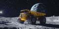 Lunar Mining Vehicle on Moon Surface with Earth in Background Royalty Free Stock Photo