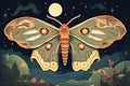 lunar moth resting under moonlight