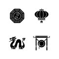 Lunar New Year attributes black glyph icons set on white space