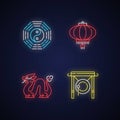 Lunar New Year attributes neon light icons set Royalty Free Stock Photo