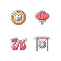 Lunar New Year attributes RGB color icons set