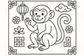 Lunar new year coloring page bundle - Monkey Zodiac Royalty Free Stock Photo