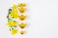 Lunar New Year decoration with lucky gold bar and flower isolated on white . Tet Holiday.Translation of text appear in image: fort