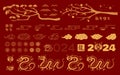 2024 Lunar New Year dragon, design elements set
