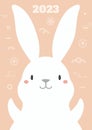 2023 Lunar New Year kawaii rabbit, flowers, clouds
