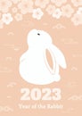 2023 Lunar New Year kawaii rabbit, flowers, clouds