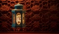 Lunar New Year Lantern Illuminating Decorative Wall, Symbolizing Luck and Prosperity