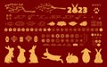 2023 Lunar New Year rabbits, design elements set