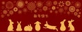 2023 Lunar New Year rabbits design, gold on red