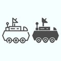 Lunar Rover line and solid icon. Moon exploration buggie with three wheels and dish antenna. World space week design Royalty Free Stock Photo