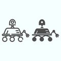 Lunar Rover line and solid icon. Moon exploration buggie with three wheels. World space week design concept, outline Royalty Free Stock Photo