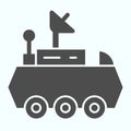 Lunar Rover solid icon. Moon exploration buggie with three wheels and dish antenna. World space week design concept Royalty Free Stock Photo
