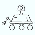 Lunar Rover thin line icon. Moon exploration buggie with three wheels. World space week design concept, outline style Royalty Free Stock Photo