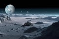 lunar rovers panoramic view of earth from moons horizon