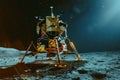 A lunar spacecraft lander module sitting on the moon\'s south pole as part of a lunar exploration program and outer space missions Royalty Free Stock Photo