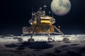 Lunar spacecraft lander module sitting on the Moon\'s south pole. Lunar Exploration Program. Outer space missions Royalty Free Stock Photo