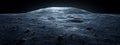 Lunar surface panorama under starlit night displaying crater details and rugged terrain. Royalty Free Stock Photo