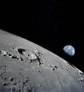 The lunar surface, taken from a corner, with the preserved footprints of the astronauts Royalty Free Stock Photo