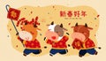 Lunar year parade with cute cows