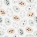 Lunaria Silver Dollar Plant Seamless Pattern in Pastel Tones on Grey Background