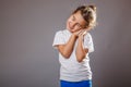 Lunatic girl sleeps standing hand under his cheek Royalty Free Stock Photo