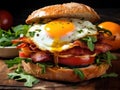 Lunch bacon sandwich delicious plate fresh breakfast food meal meat bread egg Royalty Free Stock Photo