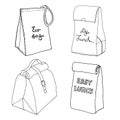 Lunch bag collection. Easy lunch box concepts. Various food bags Royalty Free Stock Photo