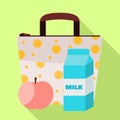 Lunch bag milk icon, flat style Royalty Free Stock Photo